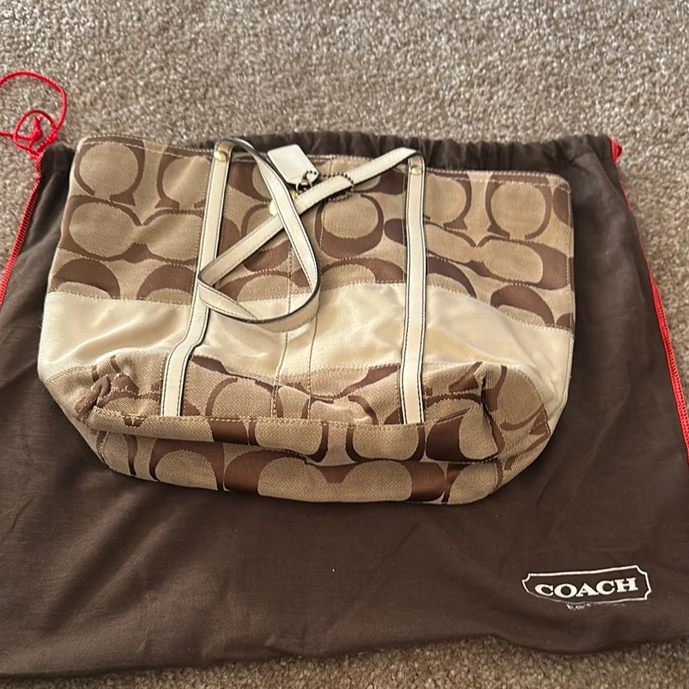 Coach Brown and Cream Signature Tote
